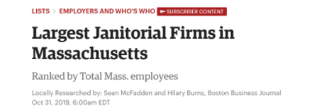Boston Business Journal Ranks Largest Janitorial Service Providers