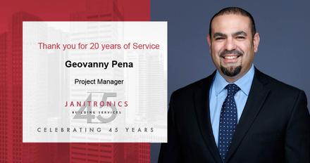 Janitronics Building Services Congratulates Geovanny Pena for 20 years of service