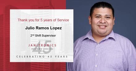 Janitronics Building Services Congratulates Julio Ramos Lopez for 5 Years of Service